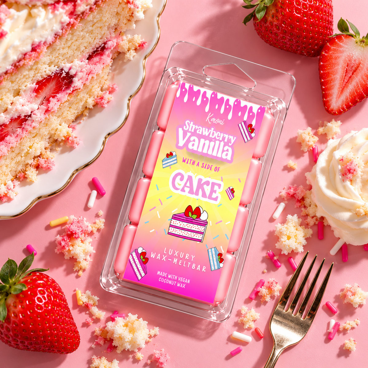 Strawberry Vanilla with a slice of Cake Wax Snap Bar